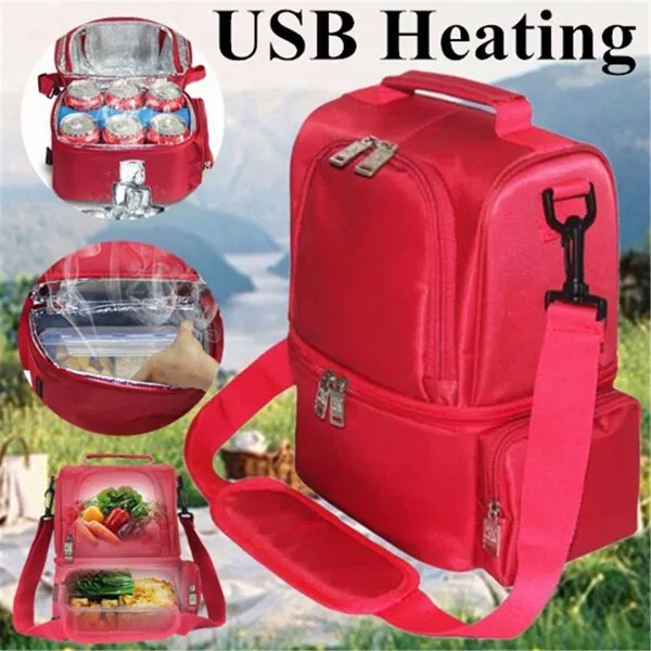 Портативная теплоизоляционная сумка для ланча с USB, 12 л, Термосумка для путешествий, сумка-холодильник, школьный Ланч-бокс для кемпинга, сумк...