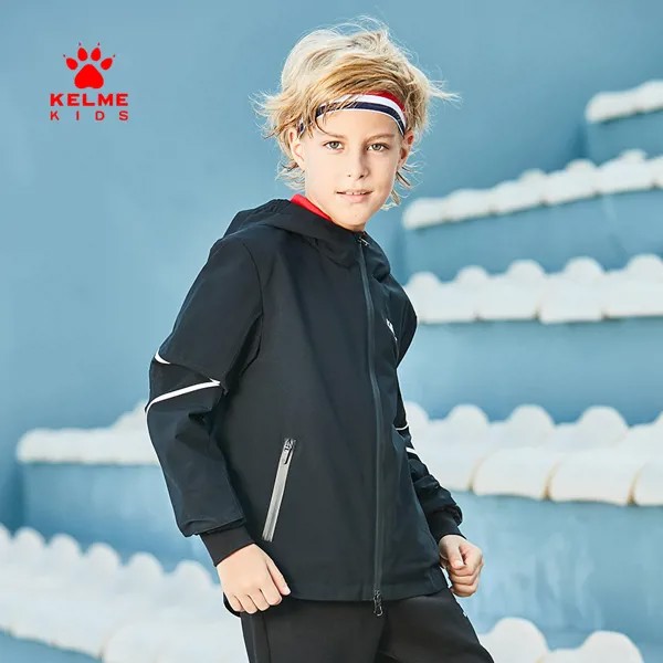 Детская одежда KELME, повседневная футбольная куртка, пальто с капюшоном для мальчиков, тонкая кашемировая ветровка, Спортивная повседневная ...