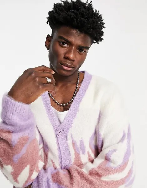 Трикотажный кардиган с принтом пламени ASOS DESIGN-Разноцветный