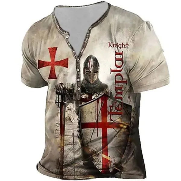 Мужская футболка Vintage Templar Cross Henley Collar