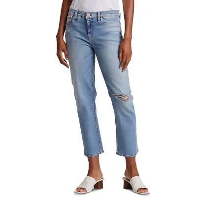 Джинсы Hudson Womens Nico Blue Crop Destroyed Denim Straight Leg Jeans 27 BHFO 6357
