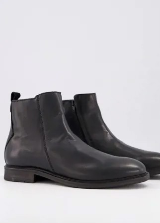 Черные кожаные ботинки премиум-класса на молнии Jack & Jones-Черный