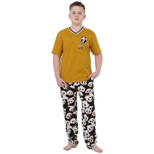 Детский костюм Панда Песочный размер 28 Кулирка Оптима трикотаж рисунок Животные футболка с коротким рукавом,v-обравзым вырезом и принтом, брюки прямы