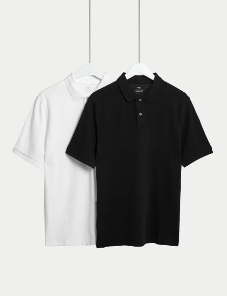 Комплект из 2 рубашек-поло из чистого хлопка Marks & Spencer, черно-белый