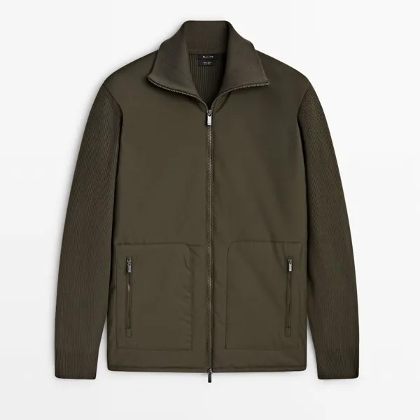 Кардиган Massimo Dutti Knit With Contrast Quilted Fabric, хаки