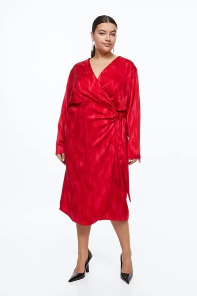 H&M+ Атласное платье с запахом, красный/узор