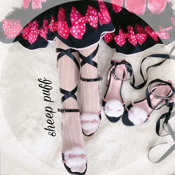 Японские милые туфли в стиле Лолиты; Винтажные женские туфли на среднем каблуке с круглым носком; Обувь с перекрестными ремешками и кружевным бантом; kawaii loli; Обувь для костюмированной вечеринки