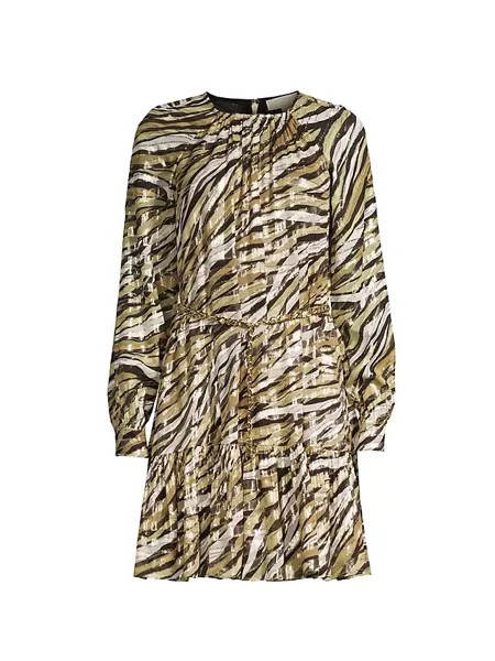 Мини-платье с металлизированной тигровой полоской Michael Michael Kors, хаки