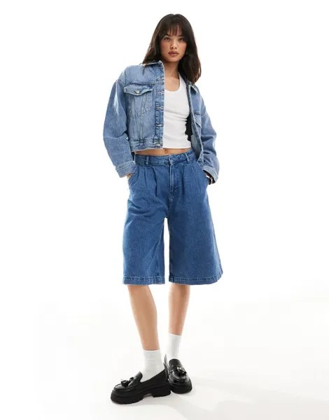 Голубая джинсовая куртка оверсайз Pull&Bear