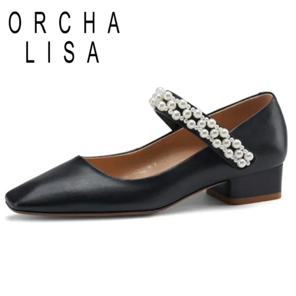 ORCHA LISA/2021 прелестные женские туфли-лодочки на застежке-липучке, квадратный носок бисер кожа 3 см крышка обувь с массивным каблуком размеры 34...