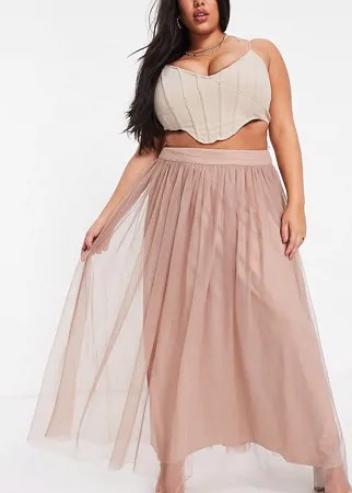 Серо-бежевая эксклюзивная юбка макси из тюля Lace & Beads Plus-Розовый цвет