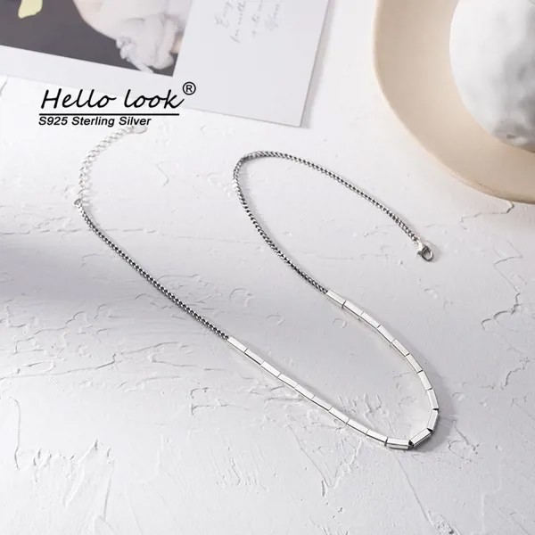 Ожерелье HelloLook из стерлингового серебра 925 пробы с геометрическим рисунком, Женская цепочка до ключиц, Модные Винтажные Серебряные украшения