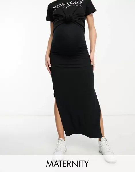 Черная трикотажная юбка макси Mamalicious Maternity Mama.licious