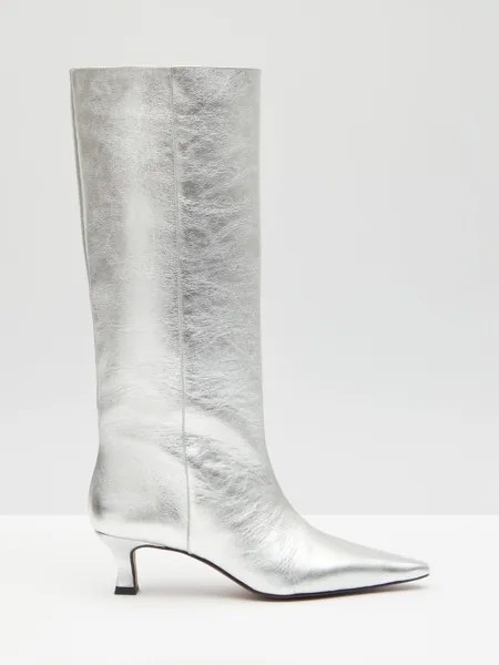 Кожаные ботинки до колена Camila на маленьком каблуке HUSH, серебряный