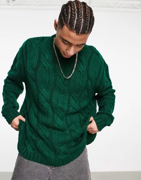 Темно-зеленый oversized-джемпер крупной вязки ASOS DESIGN-Зеленый цвет