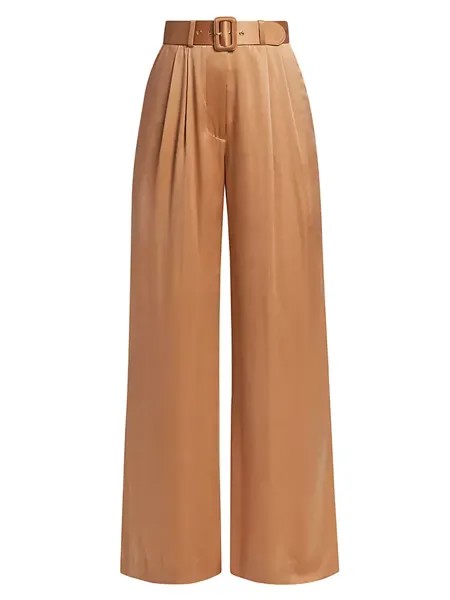 Широкие шелковые брюки с подвернутым поясом Zimmermann, цвет sand