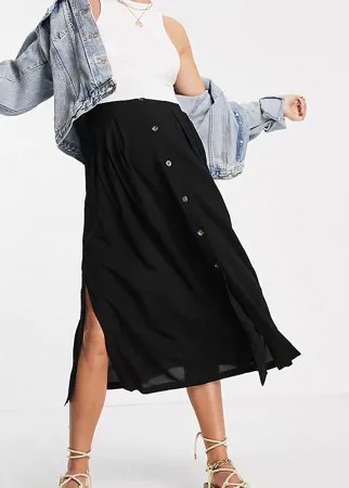Черная юбка миди на пуговицах с глубокими карманами ASOS DESIGN Maternity-Черный цвет
