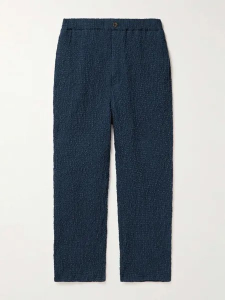 Прямые брюки в клетку из сирсакера с кулиской BLUE BLUE JAPAN, нави