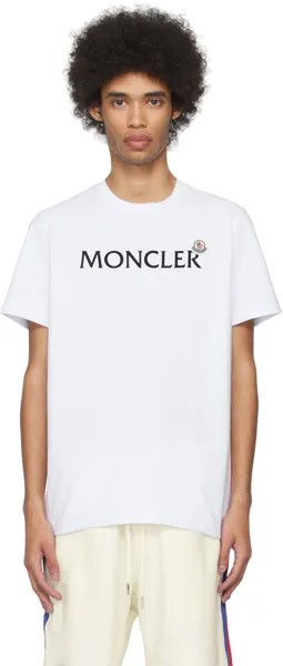 Белая футболка с флоковым принтом Moncler, цвет Brilliant white