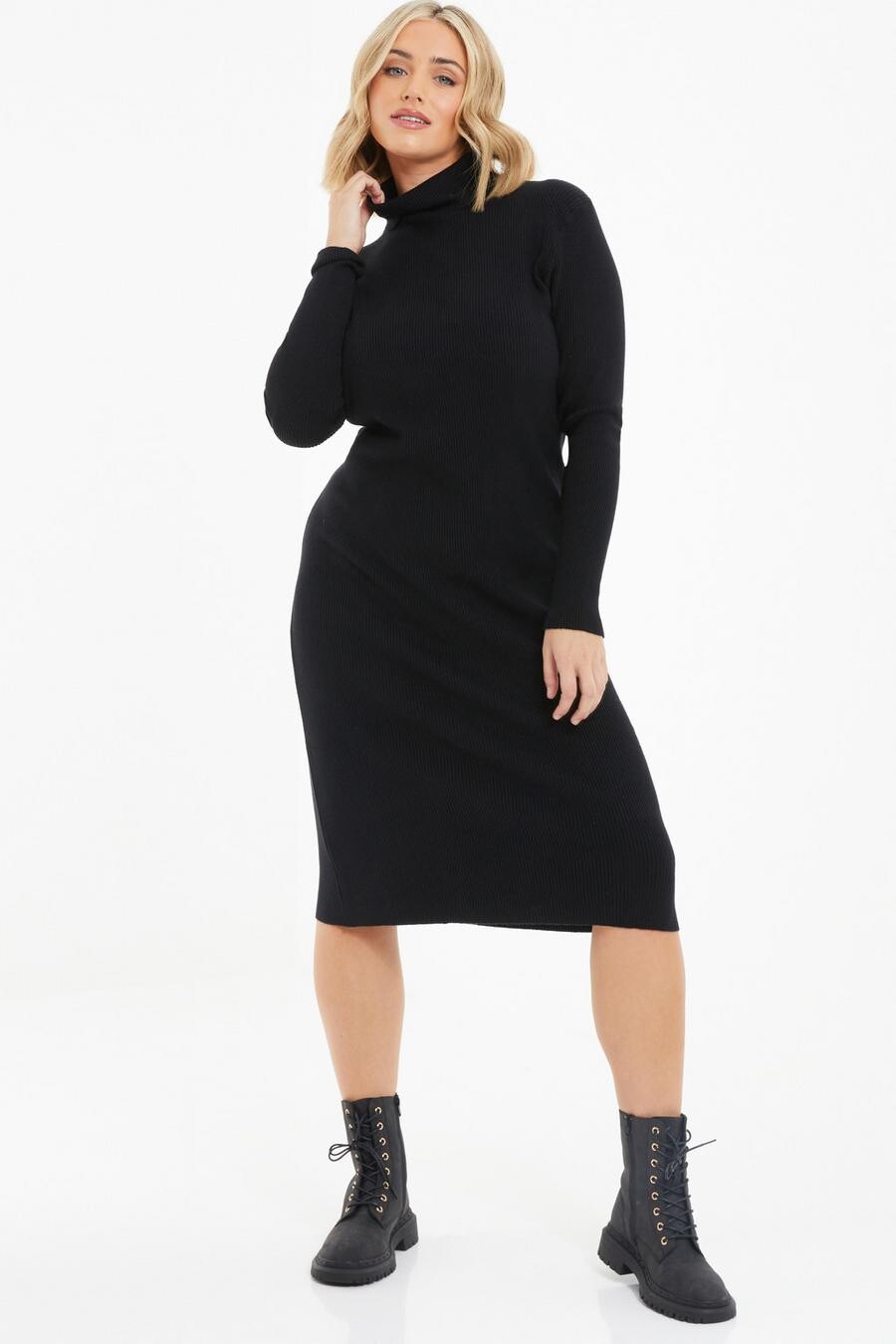 Платье-джемпер Curve черного цвета с длинными рукавами QUIZ Clothing