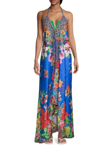 Макси-платье Ranee's с цветочным принтом и лямкой на шее, голубой