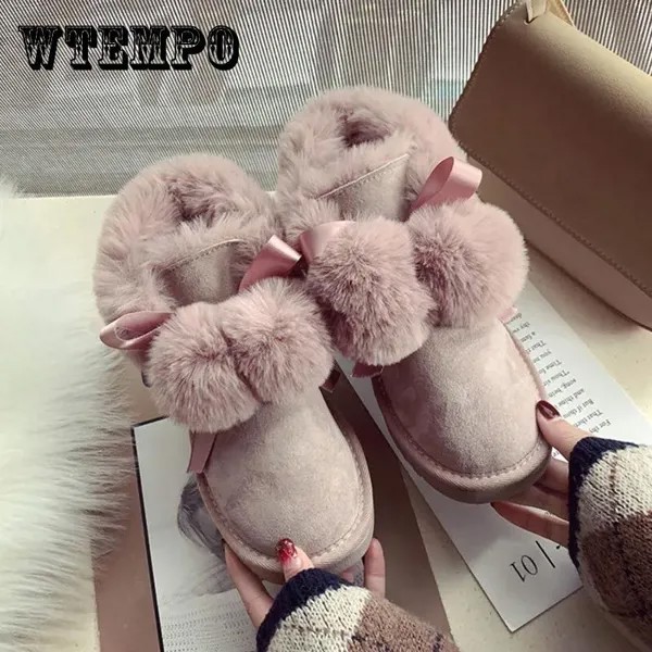Симпатичные короткие трубы Снежные сапоги Женщины Зимние короткие сапоги Дикие плюс бархатные хлопковые туфли Зимняя обувь Повседневная обувь