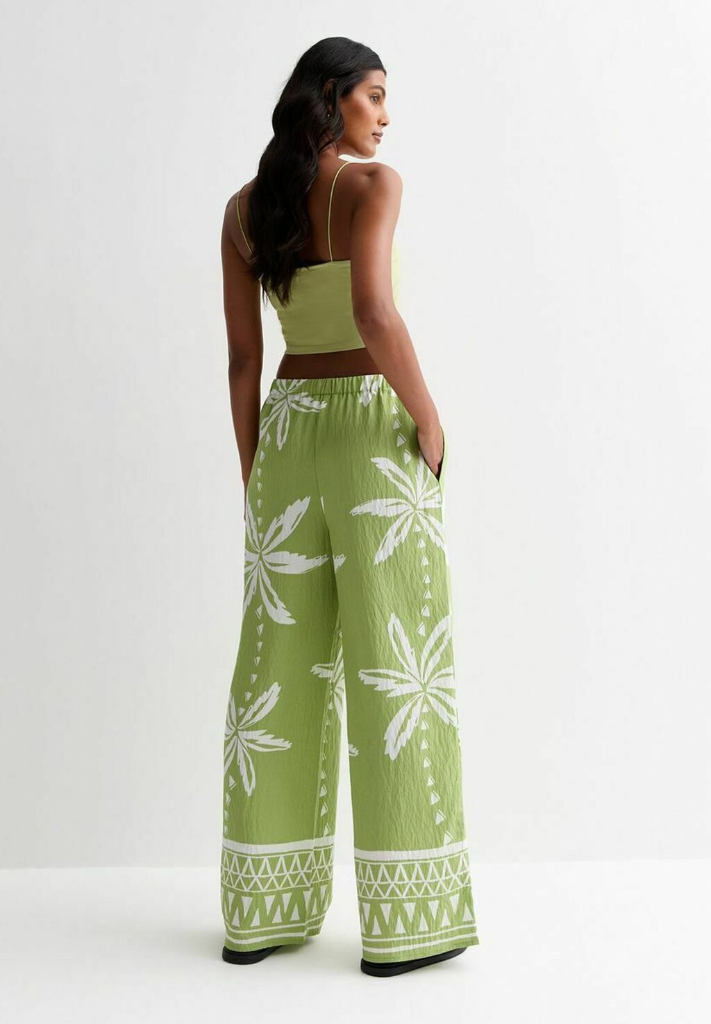 Тканевые брюки PALM TREE WIDE LEG New Look, пестрый зеленый
