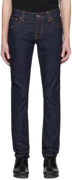 Темно-синие узкие махровые джинсы Nudie Jeans