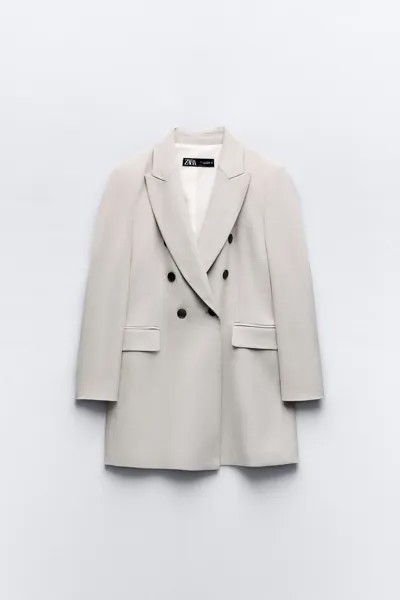 Облегчающий длинный пиджак Zara, серый/бежевый