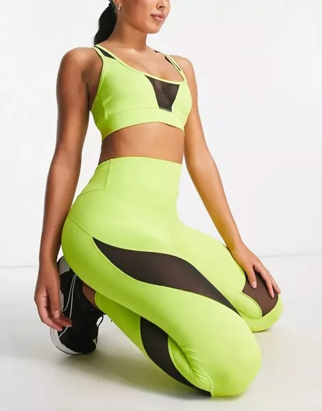 HIIT WB Prime сетчатые леггинсы и бюстье кислотно-черного цвета с вырезом