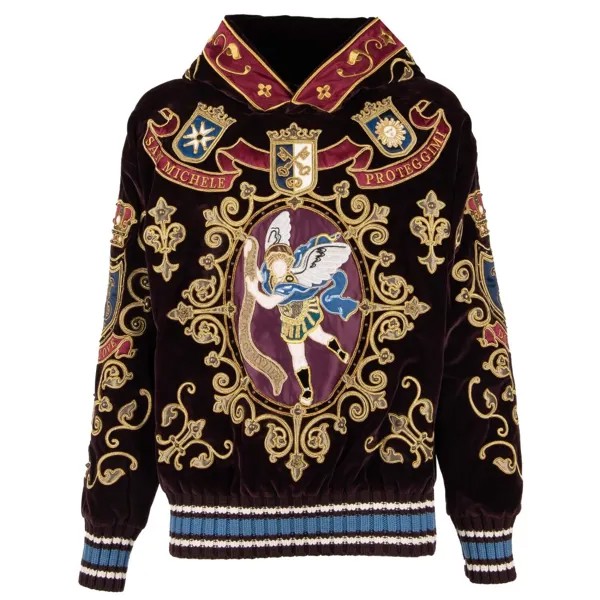 DOLCE - GABBANA RUNWAY San Michele Crown King Бархатный свитер с капюшоном Золото 09194