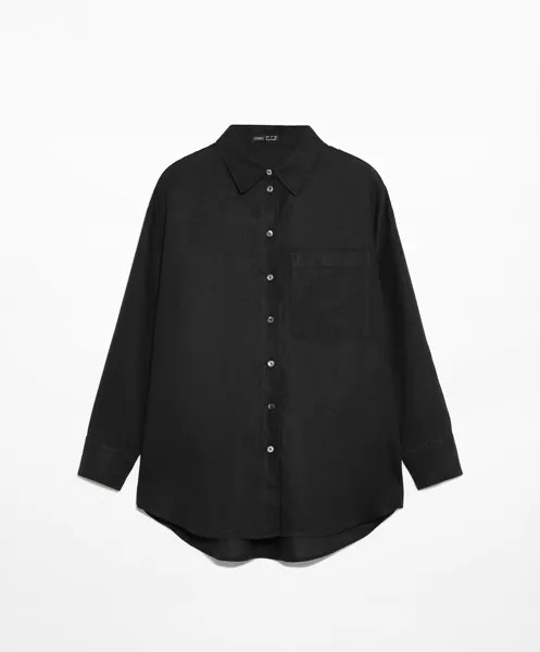 Рубашка Oysho Linen Long Sleeved, черный
