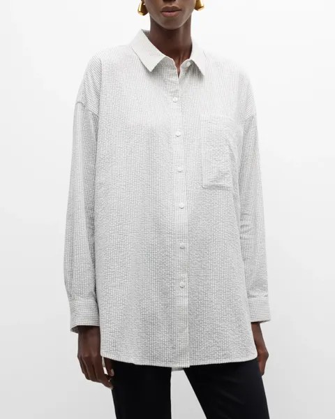 Рубашка из органического хлопка с рифленой сеткой Eileen Fisher, цвет White