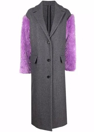 MSGM однобортное пальто с контрастными рукавами