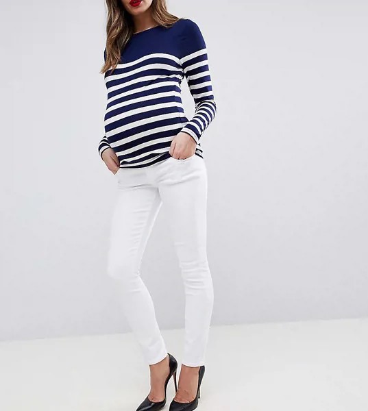Белые джинсы скинни с завышенной талией и посадкой под животом ASOS DESIGN Maternity-Белый