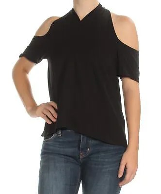 RACHEL ROY Женский черный топ с открытыми плечами и короткими рукавами и украшенным вырезом Размер: 0
