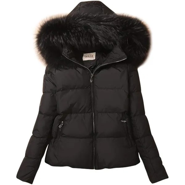 Пуховик Ace Shock With Fur Hood Warm Short Slim Fit Winter Women's, черный