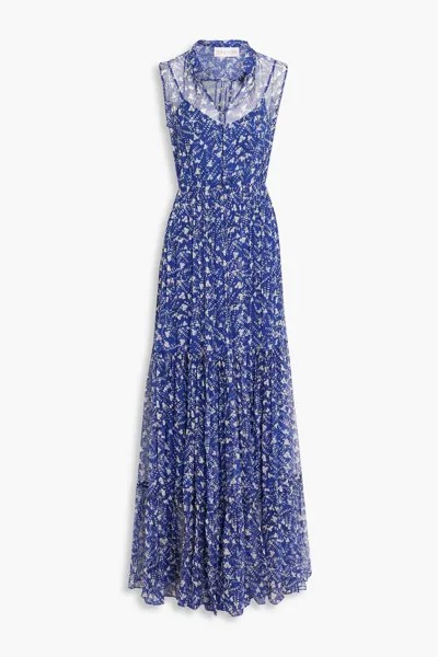 Платье макси Alexia из шелкового жоржета с цветочным принтом SALONI, синий