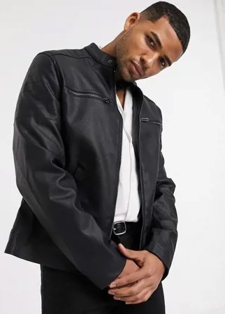 Черная стеганая куртка из искусственной кожи ASOS DESIGN-Черный цвет