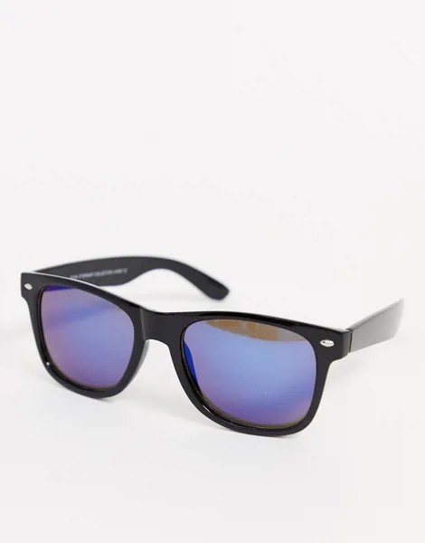 Солнцезащитные очки в черной квадратной оправе с синими стеклами SVNX-Черный