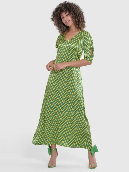 Платье миди А-силуэта с геометрическим принтом Closet London, зеленый