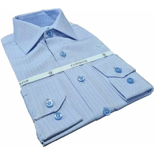 Школьная рубашка, размер 110-116, голубой