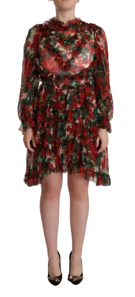 DOLCE - GABBANA Платье разноцветное красное шелковое с цветочным принтом длинное макси IT40 / US6 / S $3600