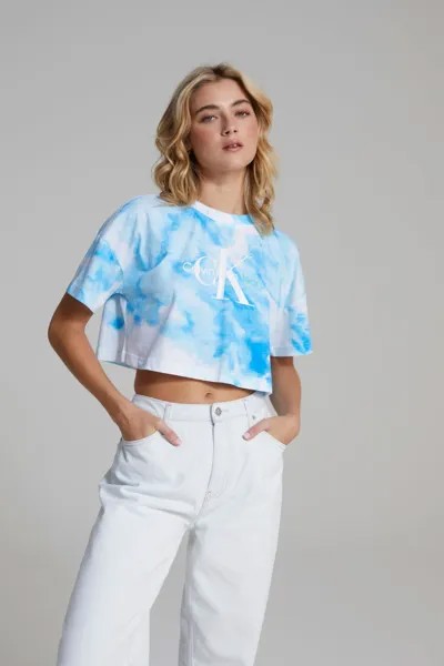 Синяя футболка цвета морской волны Принт по всей поверхности Calvin Klein Jeans, синий