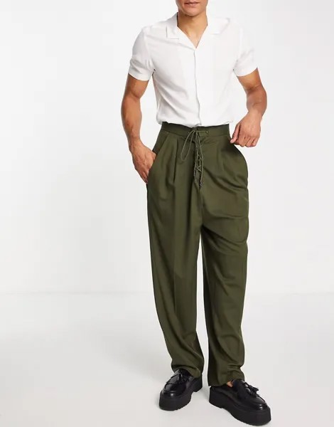 Широкие брюки цвета хаки в строгом стиле ASOS DESIGN-Зеленый цвет