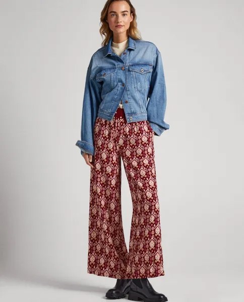 Женские брюки с орнаментальным принтом и эластичной резинкой на талии Pepe Jeans, гранатовый