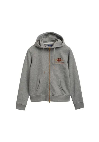 Толстовка женская - ARCHIVE SHIELD FULL ZIP HOODIE, куртка с капюшоном, логотип GANT, серый
