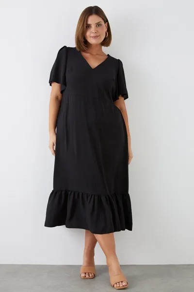 Платье миди с рукавами ангела Curve Slub Dorothy Perkins, черный