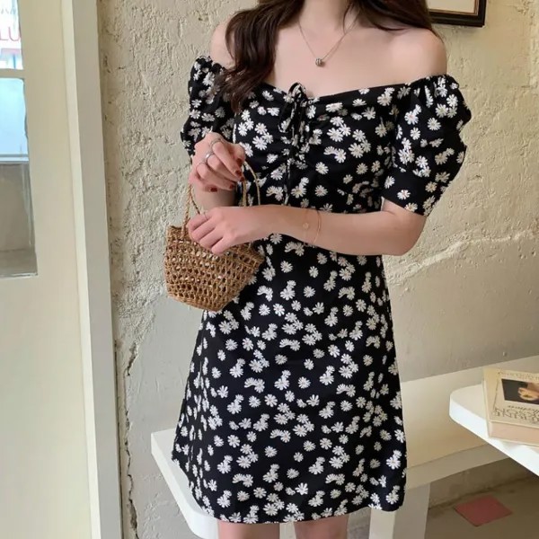 Платье для женщин 2020 Летний Сексуальный Короткий рукав Strapless V-Neck Получить Waist Slim Винтаж Pullover Мини платья женщины
