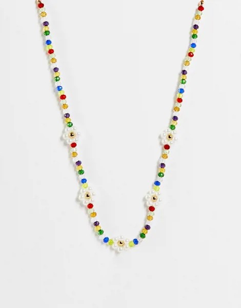 Ожерелье из бусин с огранкой, прозрачных бусин и украшений в виде цветов ASOS DESIGN-Разноцветный